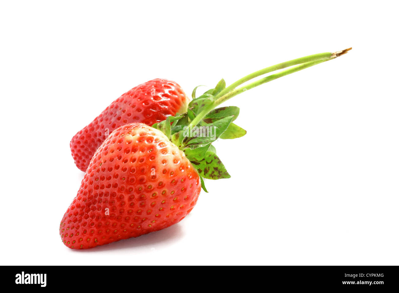 two strawberries on white background Stock Photo - Alamy