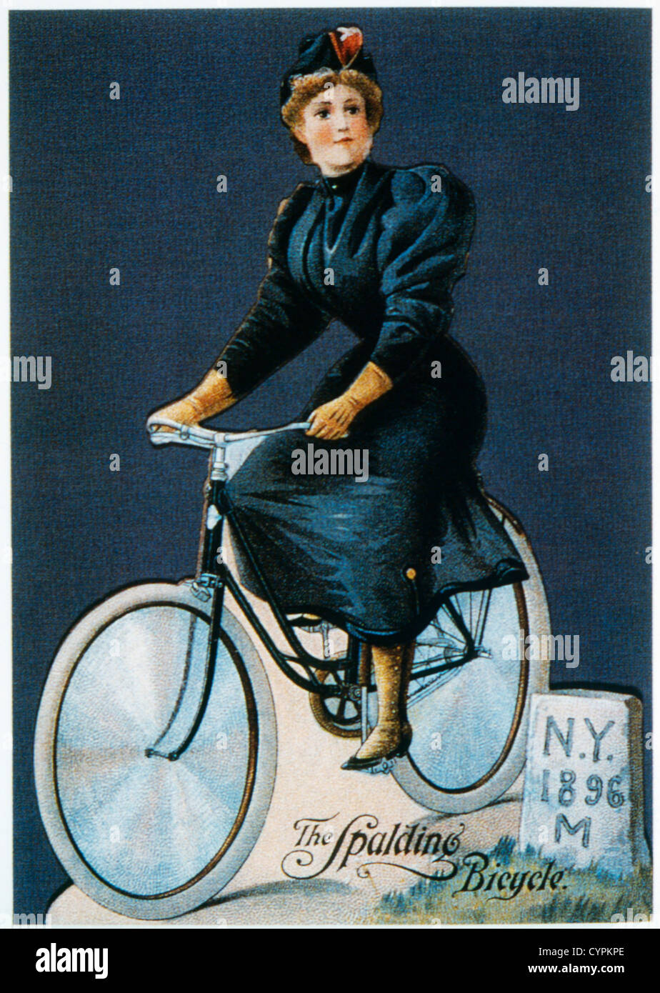 Woman Riding Bicycle, Trade Card for Spalding Bicycle Company, 1896 Stock Photo