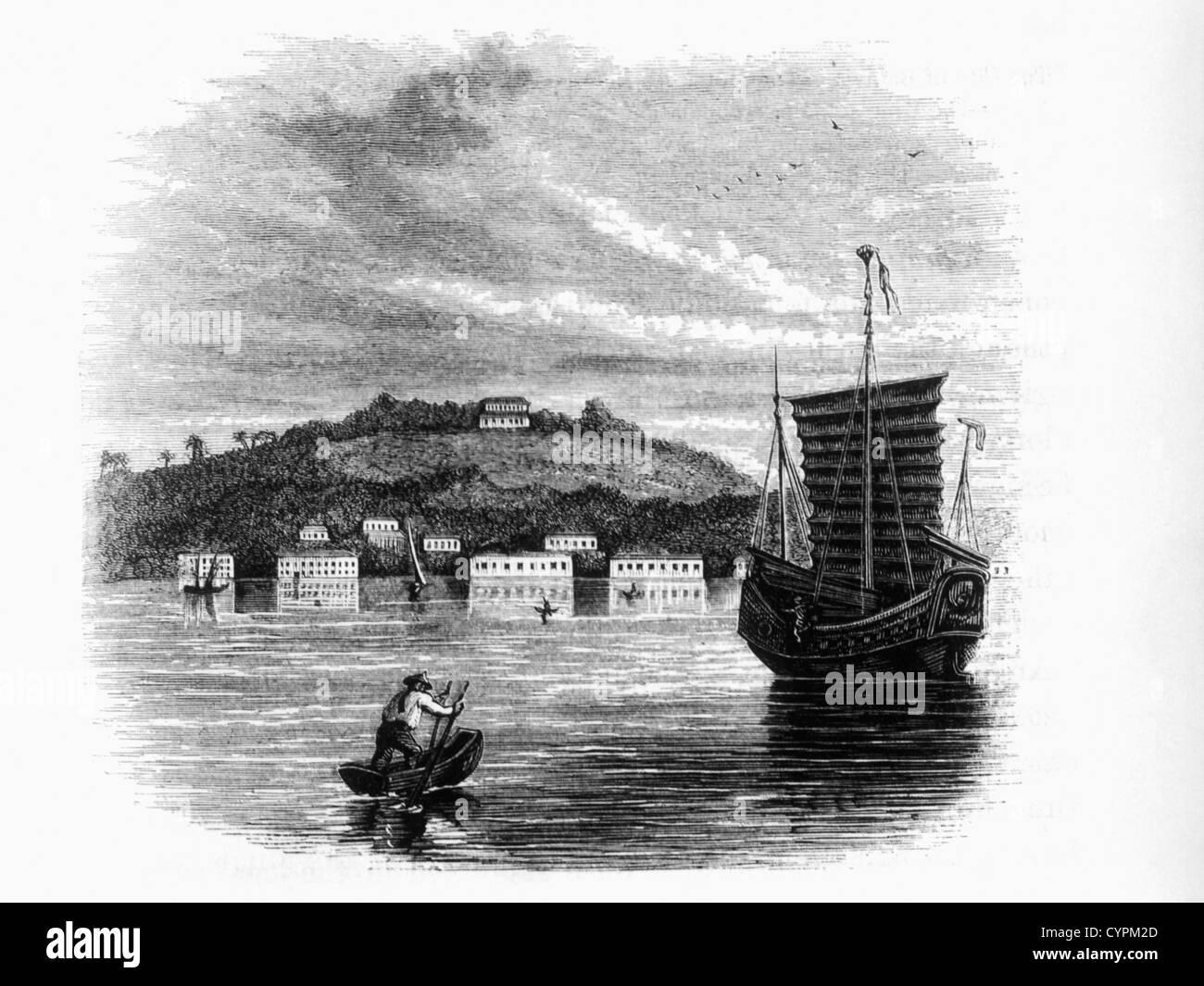 Singapore Harbor, Engraving, 1873 Stock Photo