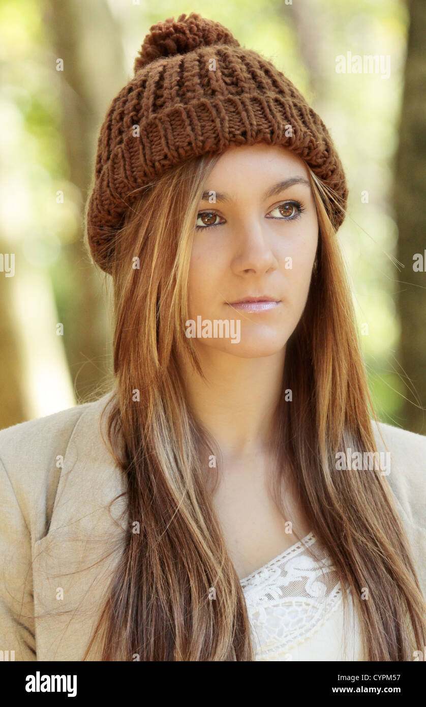Stylish young teenager wearing a winter hat Stock Photo Alamy