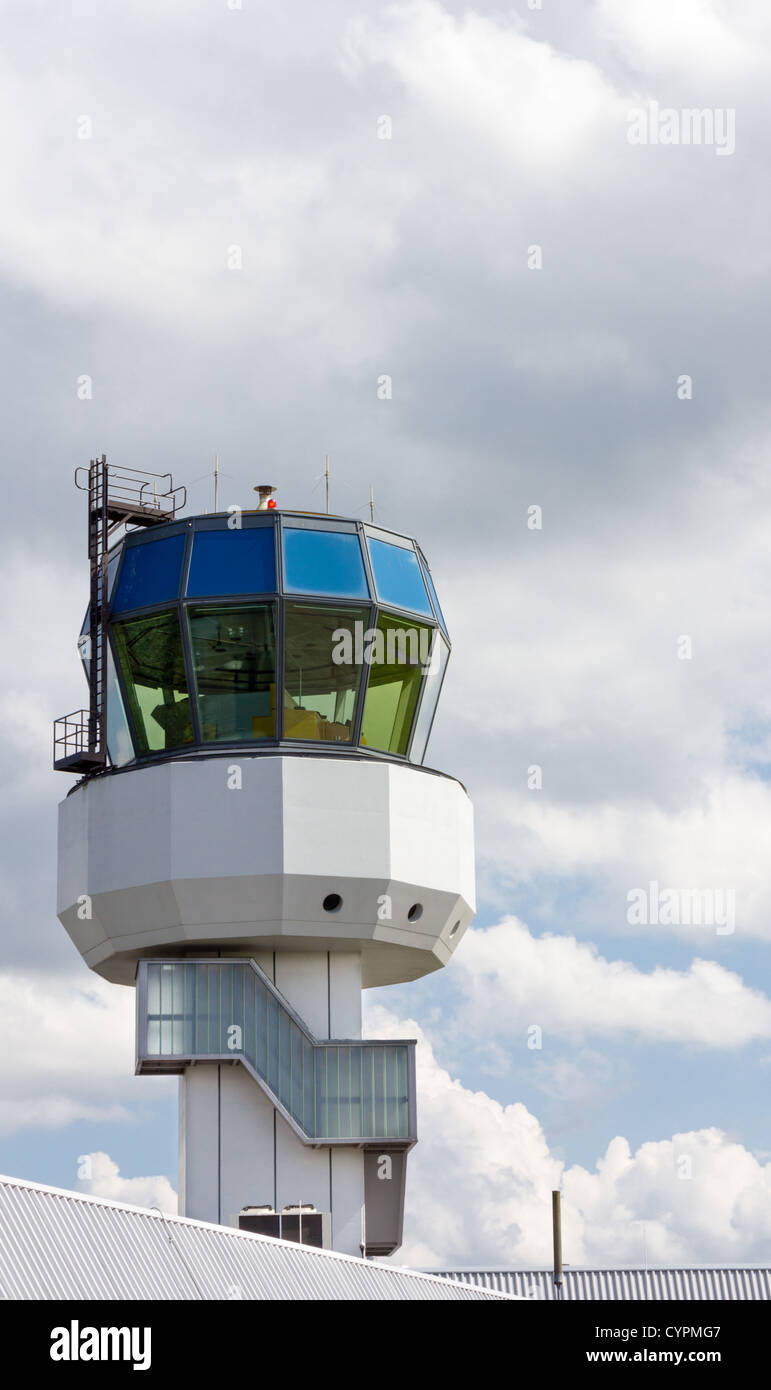 Control tower of regional airport on a cloudy day Stock Photo
