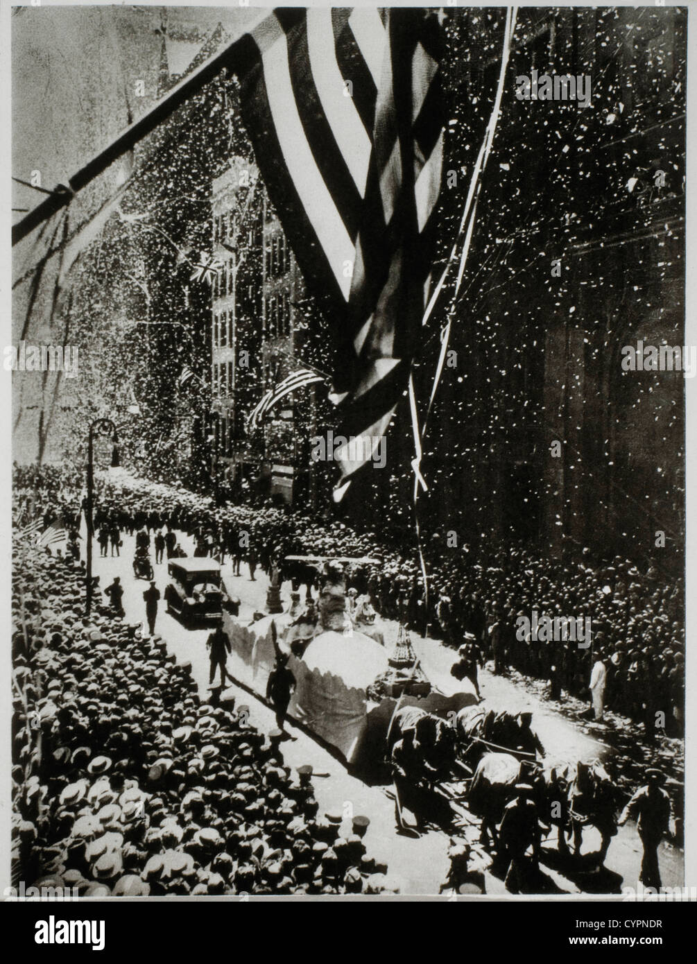 A ticker-tape parade for Charles Lindbergh in New York after his