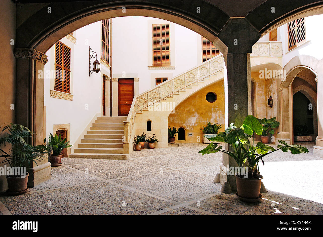 courtyard a mansion in Palma de Mallorca Balearic Islands Spain patio de una casa palacio en palma de mallorca islas baleares Stock Photo