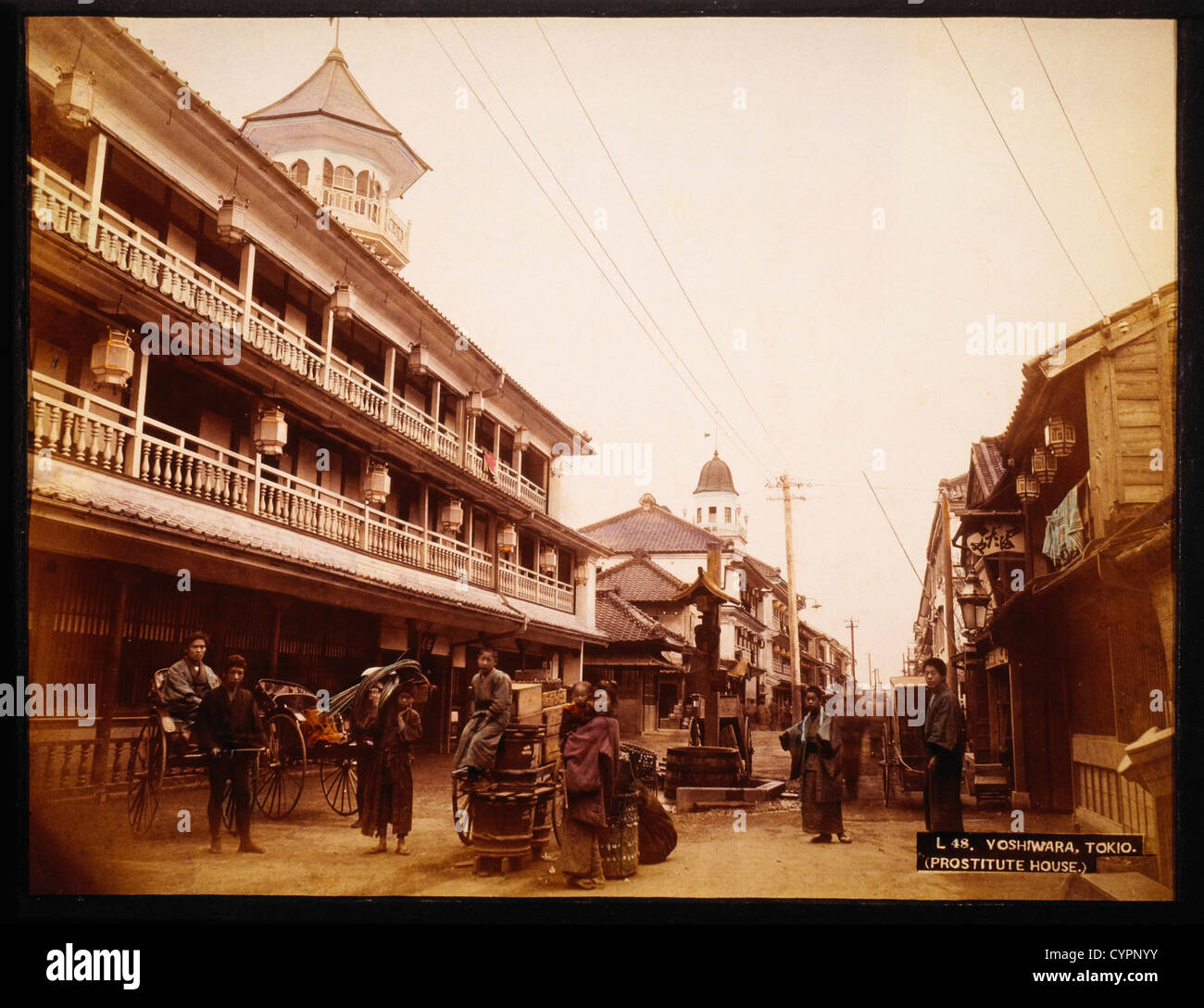 Yoshiwara District, Tokyo, Japan, Hand-Colored Photograph, Circa 1880 Stock Photo
