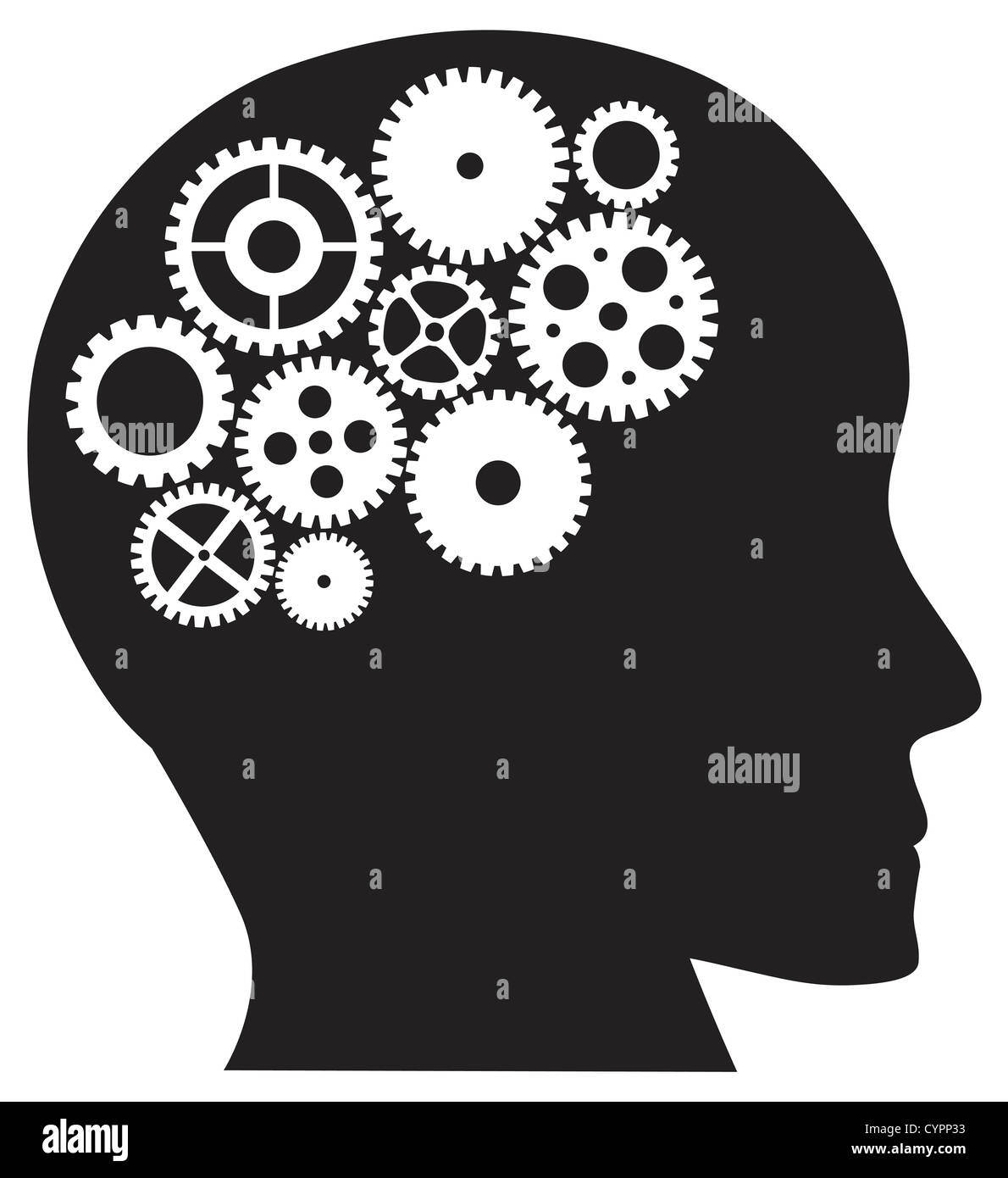 Human Head Silhouette with Metal Mechanical Gears Illustration Isolated ...