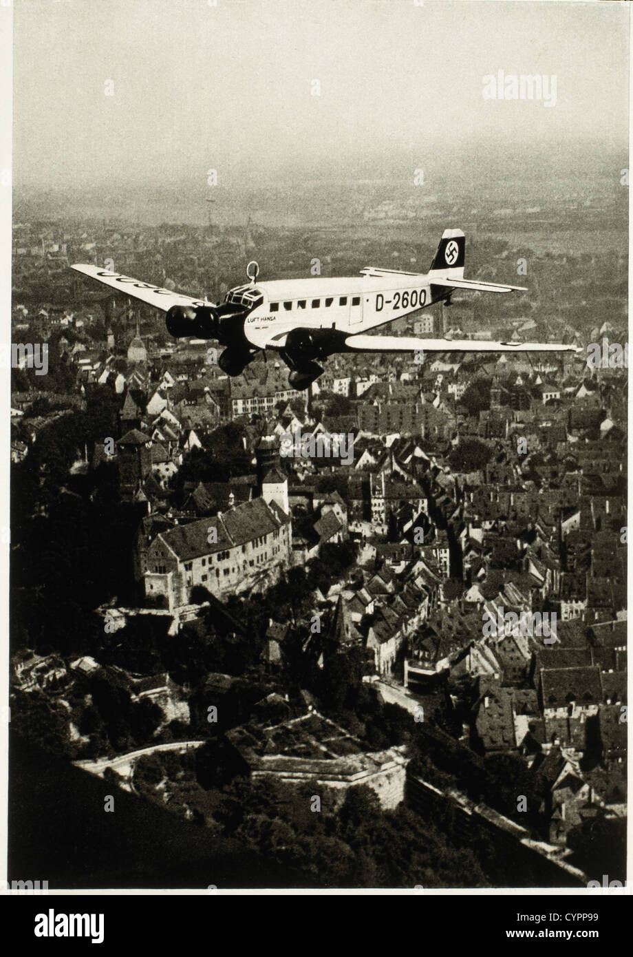 Adolf Hitler's Junker D-2600 Over Nuremberg Germany, Beginning of Reichsparteitag, 1936 Stock Photo