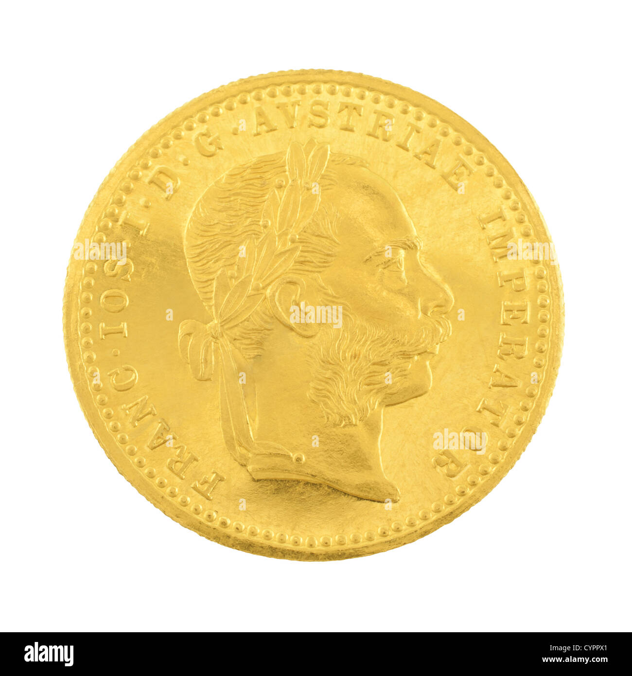 Genuine gold coin isolated on white background. Stock Photo