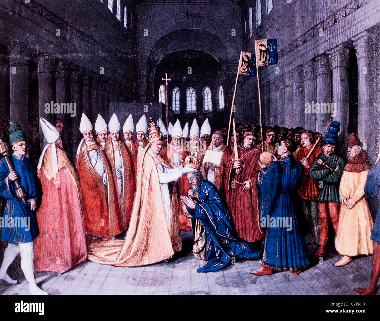 Coronation of Charlemagne, Rome, December 25, 800, Jean Fouquet, Painting, 1460 Stock Photo