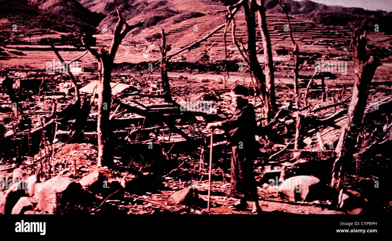 Destruction of Nagasaki, Japan After Atomic Bomb Explosion, 1945 Stock Photo