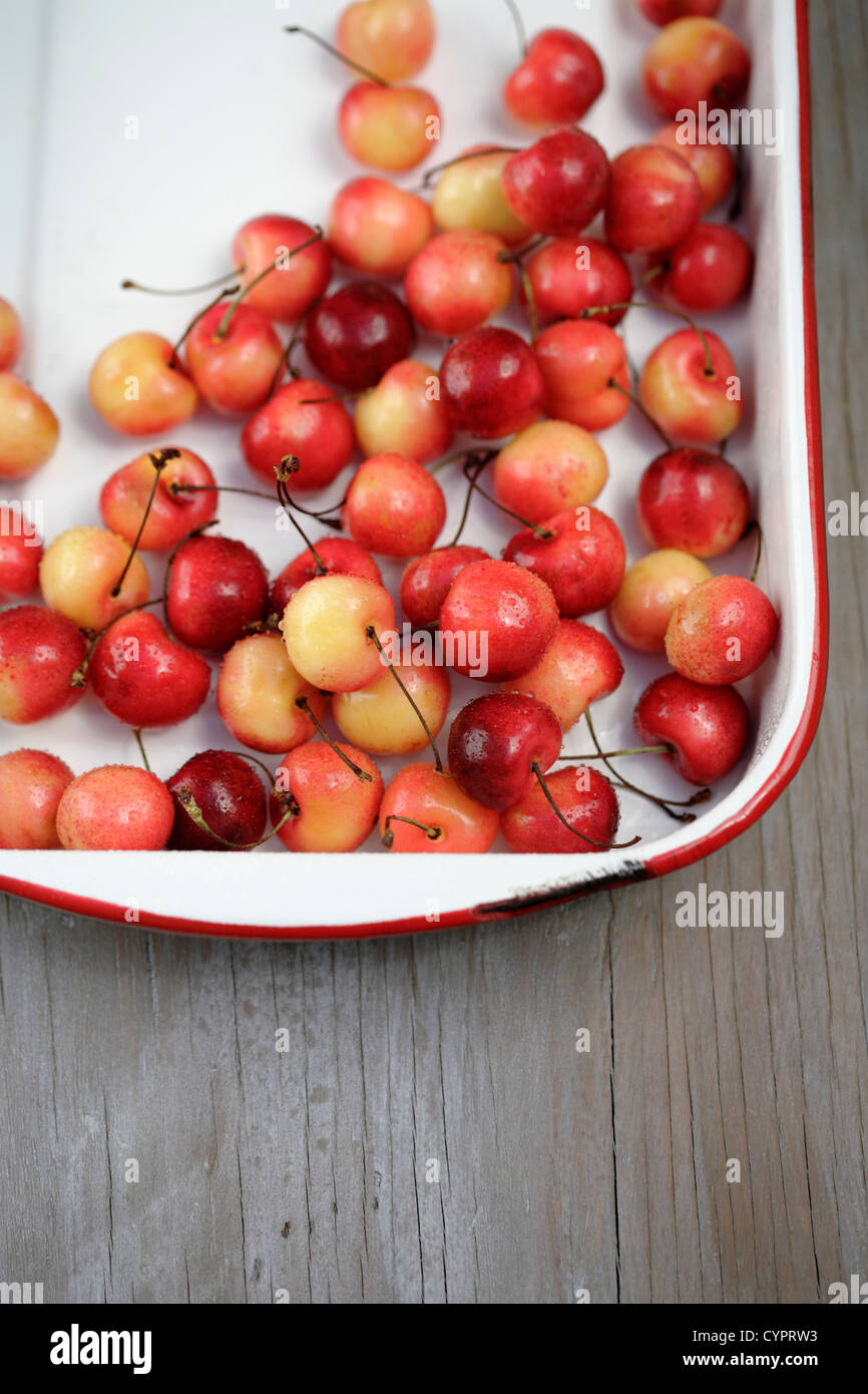 Rainier cherries in pan Stock Photo