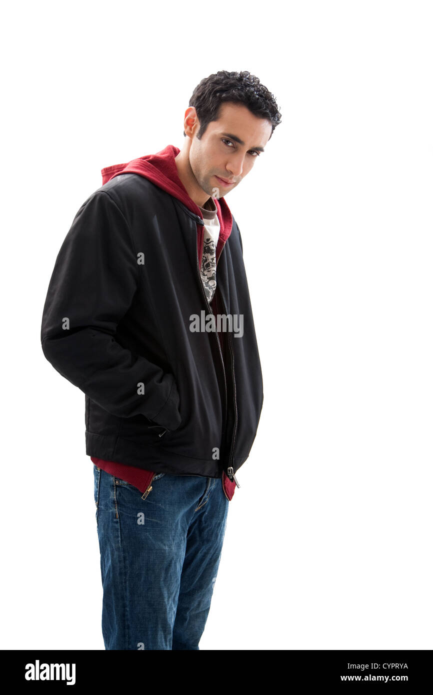 Jean jacket with red hoodie hot sale