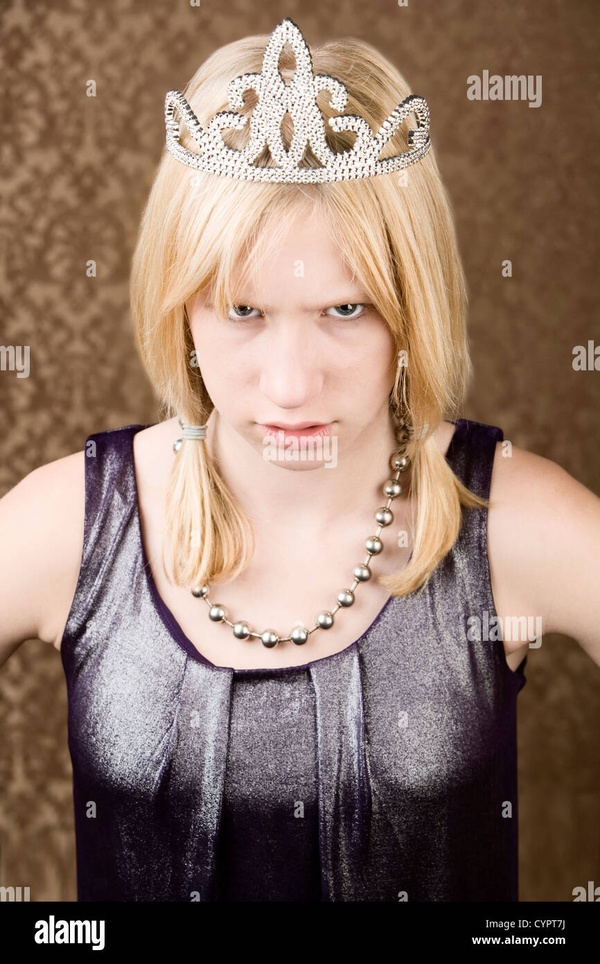Angry girl in a tiara Stock Photo