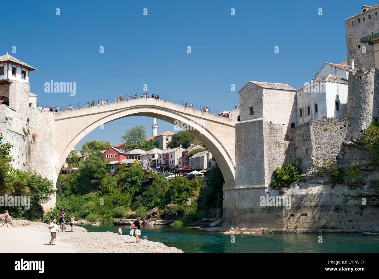 The Stari Most 'Old Bridge' and Neretva River in Mostar in Bosnia-Herzegovina. Stock Photo