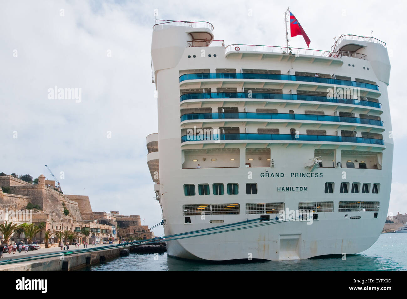 Stern view of the cruise ship Grand Princess moored at the cruise