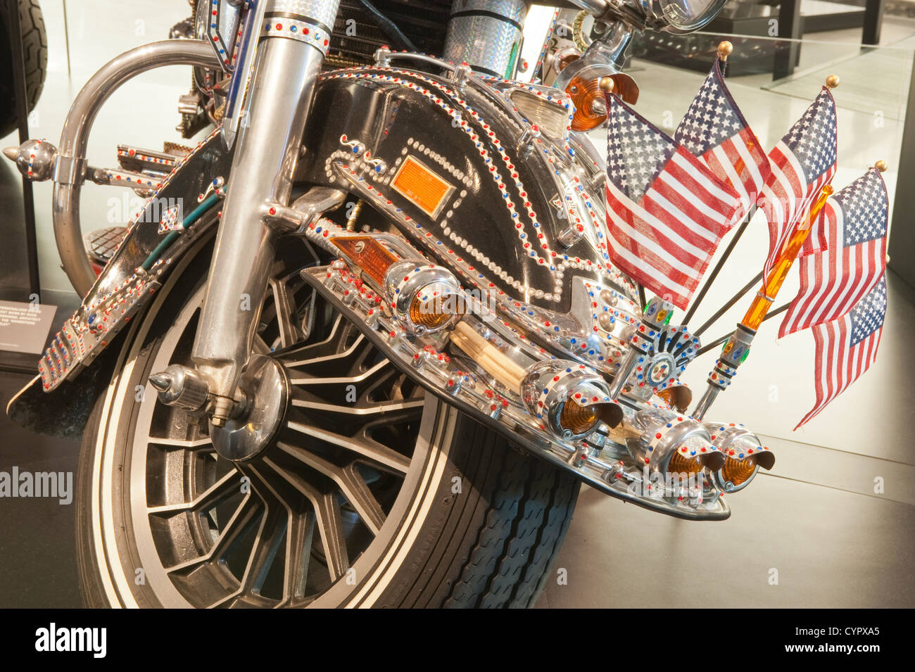 1973 Rhinestone Electra Glide motorcycle Harley Davidson Museum, Milwaukee, Wisconsin. Stock Photo
