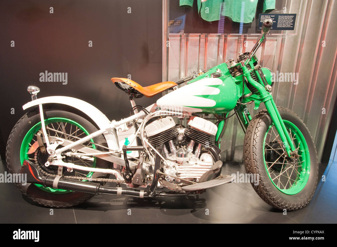 1942 WLA Bobber Side Valve V-Twin motorcycle Harley Davidson Museum, Milwaukee, Wisconsin. Stock Photo