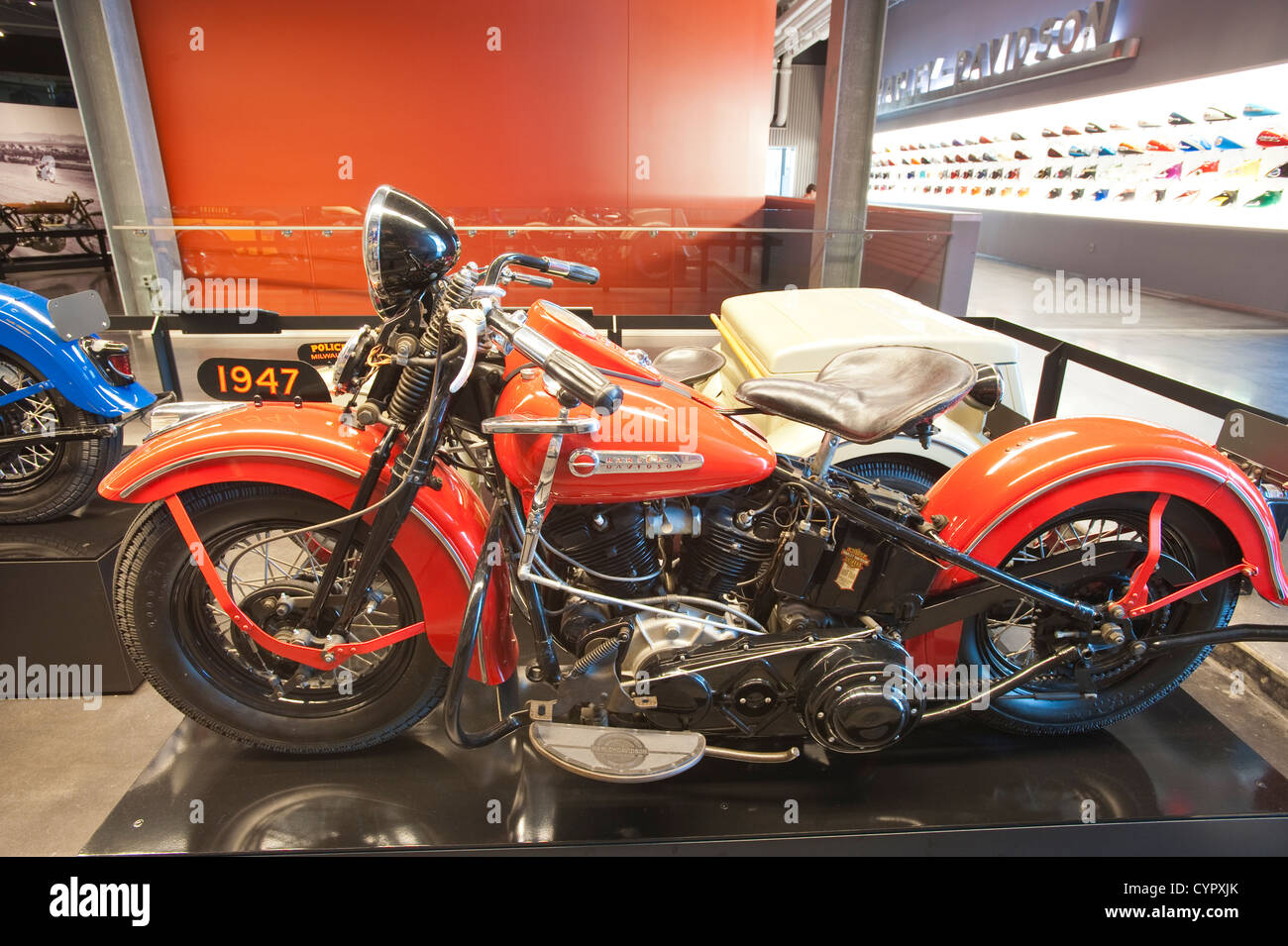 Harley Davidson 1947 EL OHV V-Twin motorcycle Harley Davidson Museum, Milwaukee, Wisconsin. Stock Photo