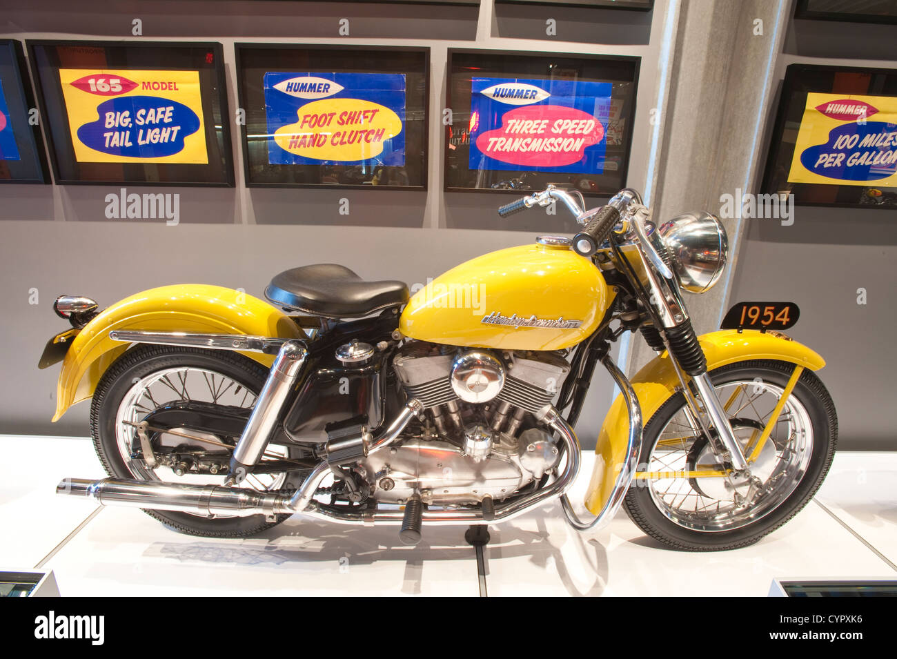 1954 KH SIde-Valve V-Twin motorcycle Harley Davidson Museum, Milwaukee, Wisconsin. Stock Photo