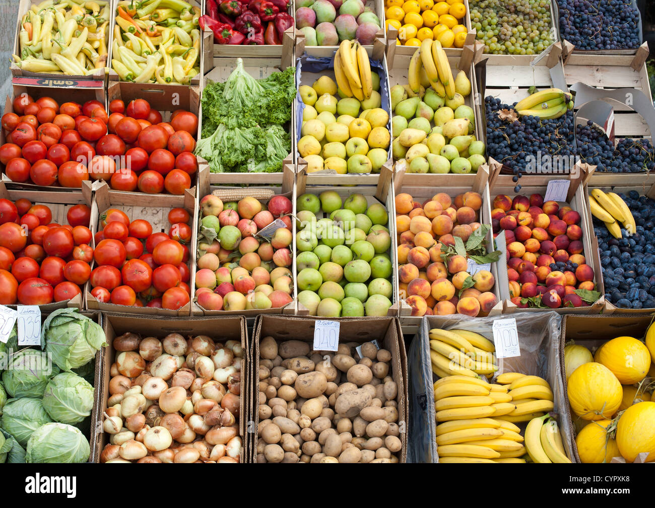 Fruit and veg for sale in Pristina, the capital of the Republic of Kosovo. Stock Photo