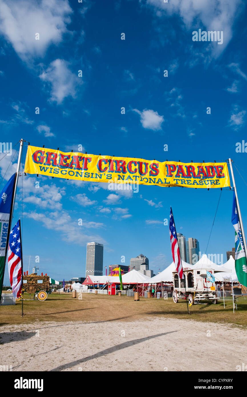 Banner at the annual Great CIrcus Parade, Milwaukee, Wisconsin Stock