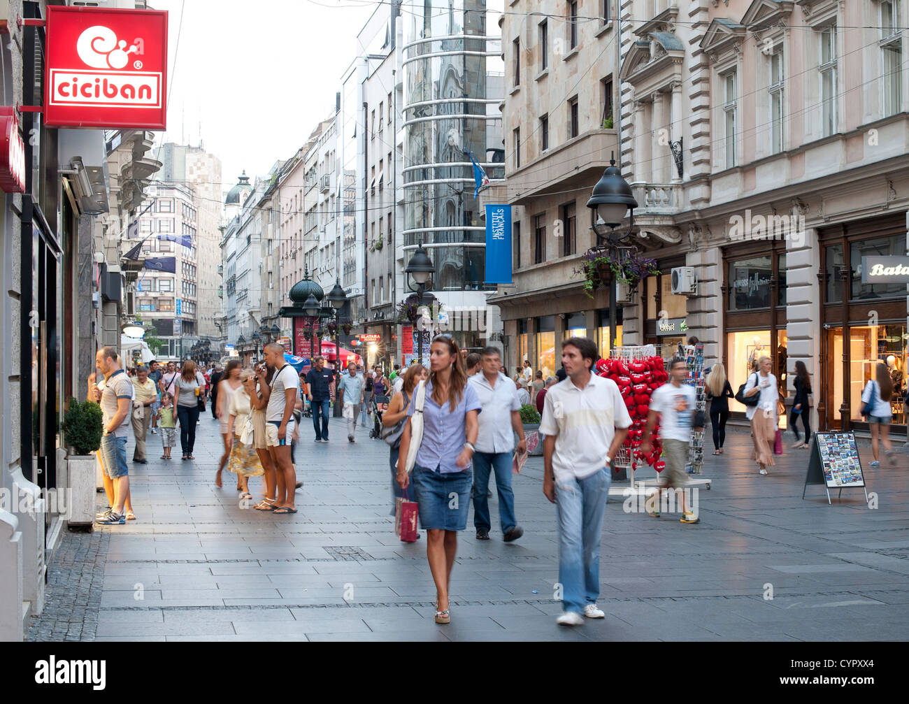 Pedestrians walking along Kneza Mihaila street in Belgrade, the capital of Serbia. Stock Photo