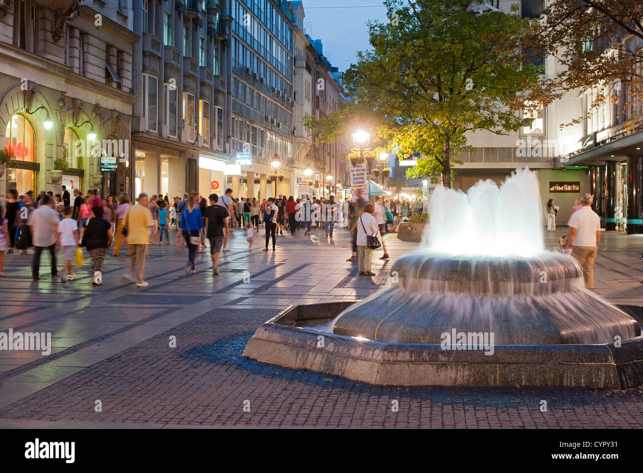 Fountain on Kneza Mihaila street in Belgrade, the capital of Serbia. Stock Photo