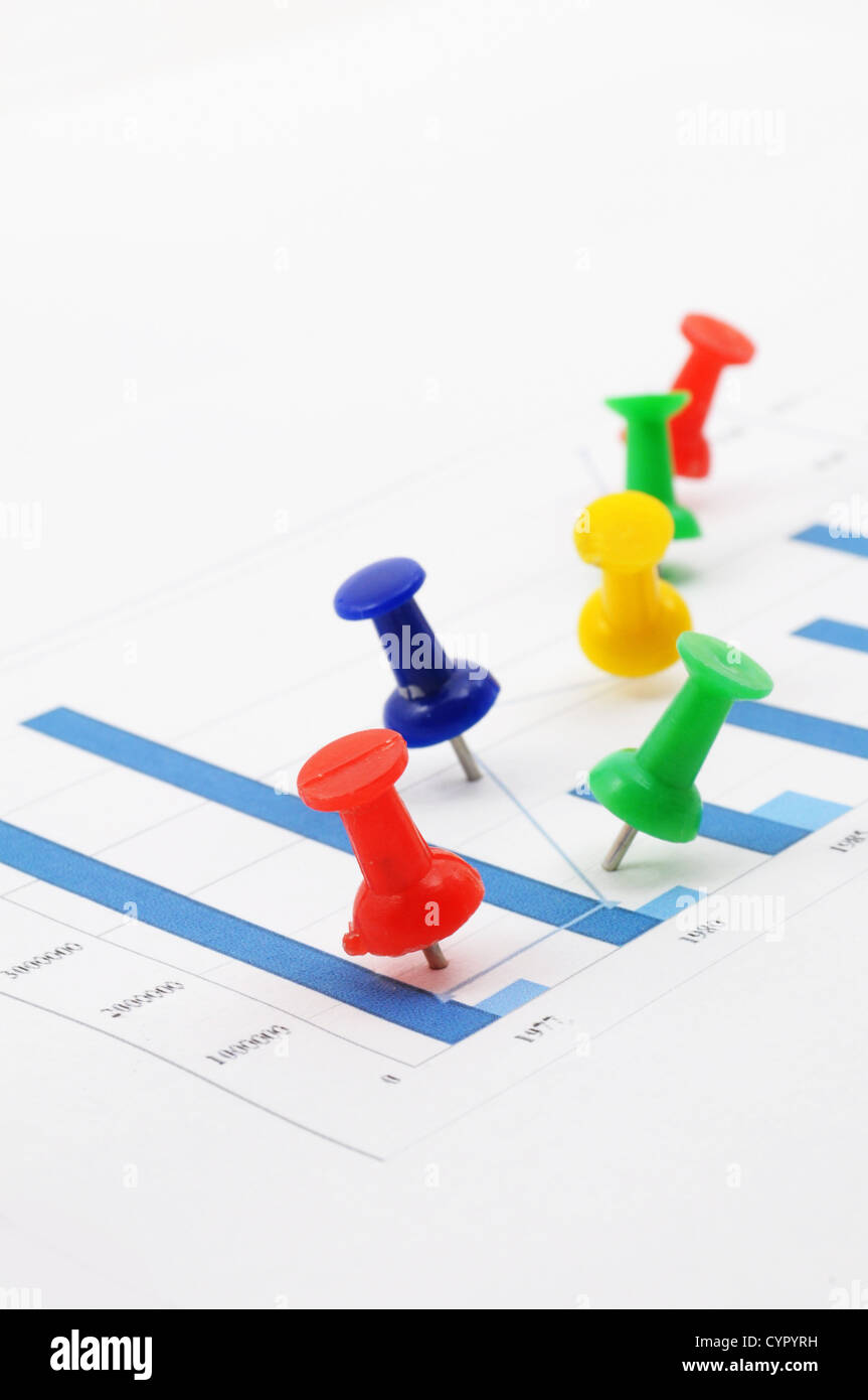 pin and business chart showing financial growth Stock Photo Alamy