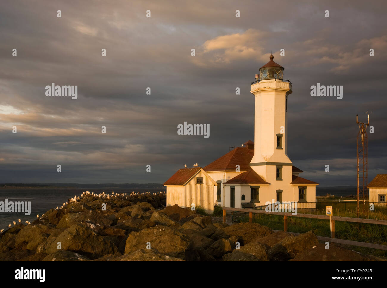 WA0579900...WASHINGTON Sunset at Point Wilson Light in Fort Worden