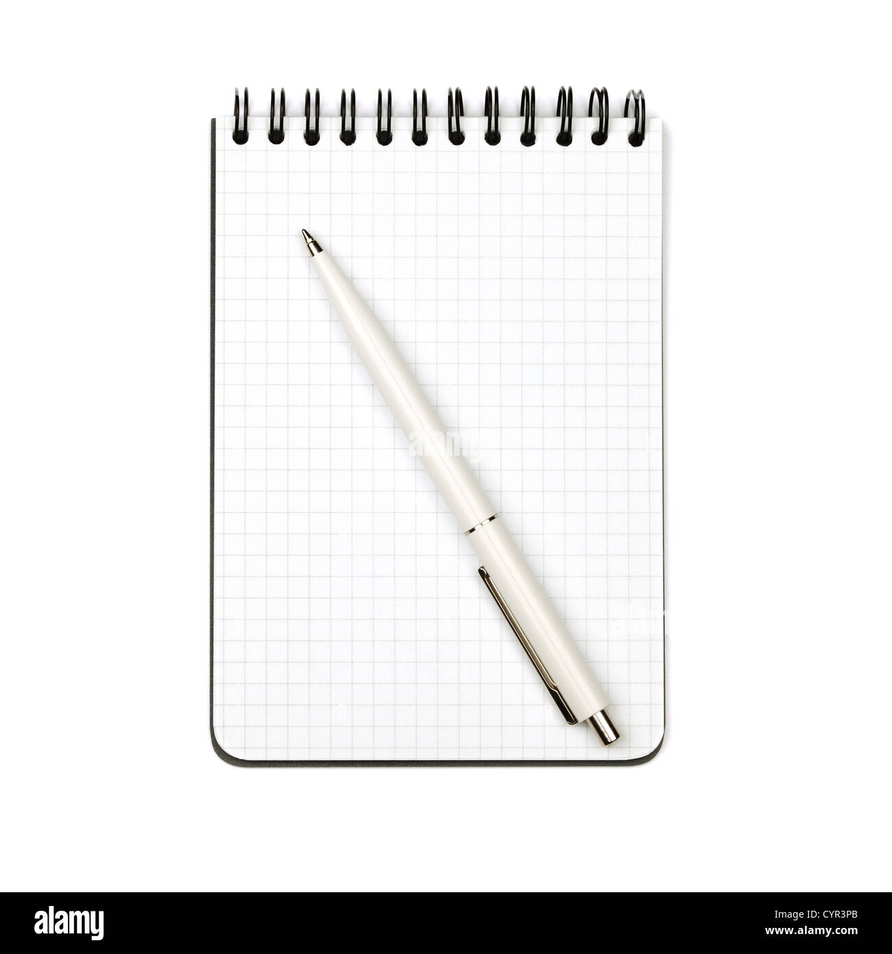 White pen on notepad. Isolated on white background Stock Photo - Alamy