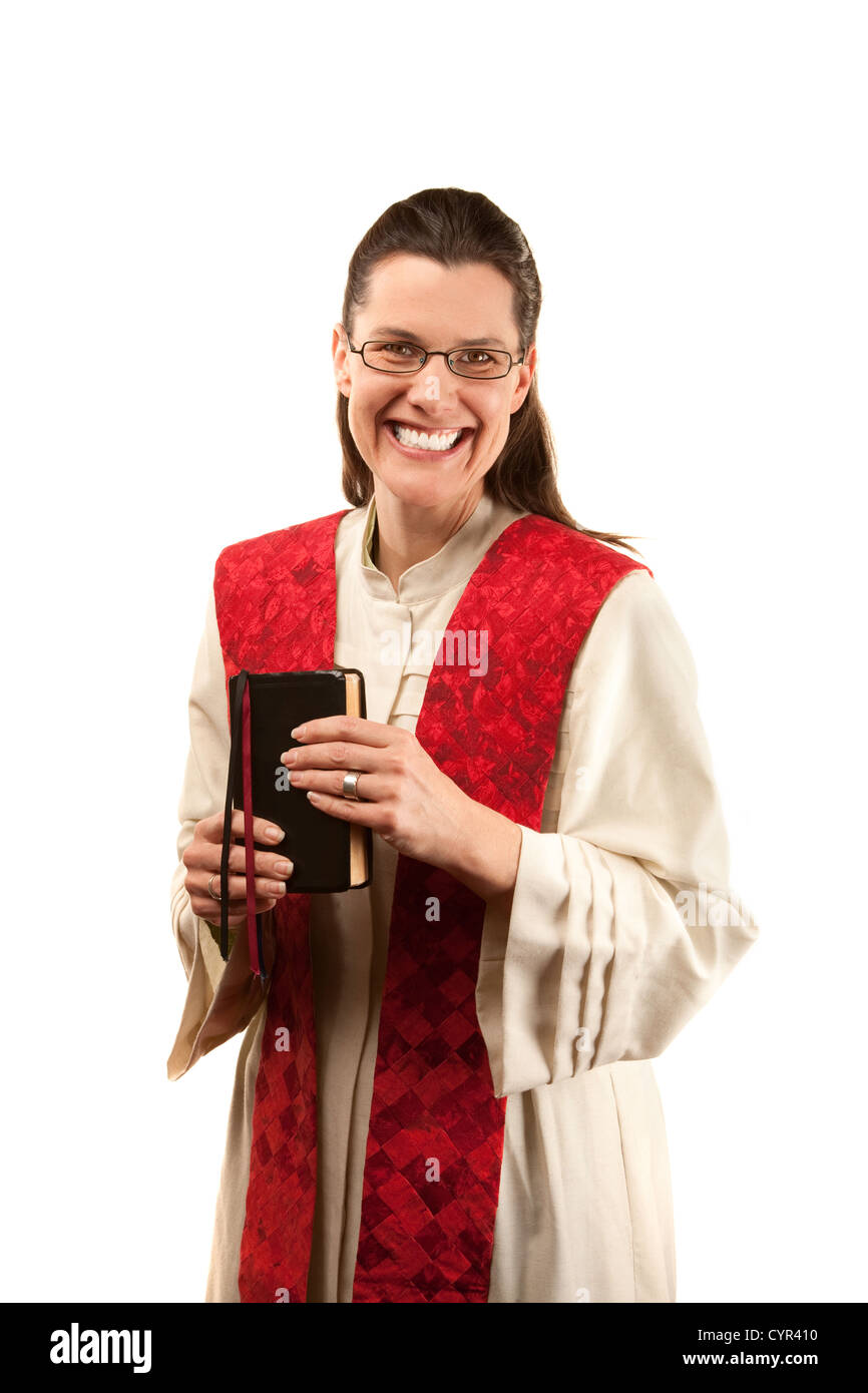 Female pastor with red stole and Bible Stock Photo Alamy