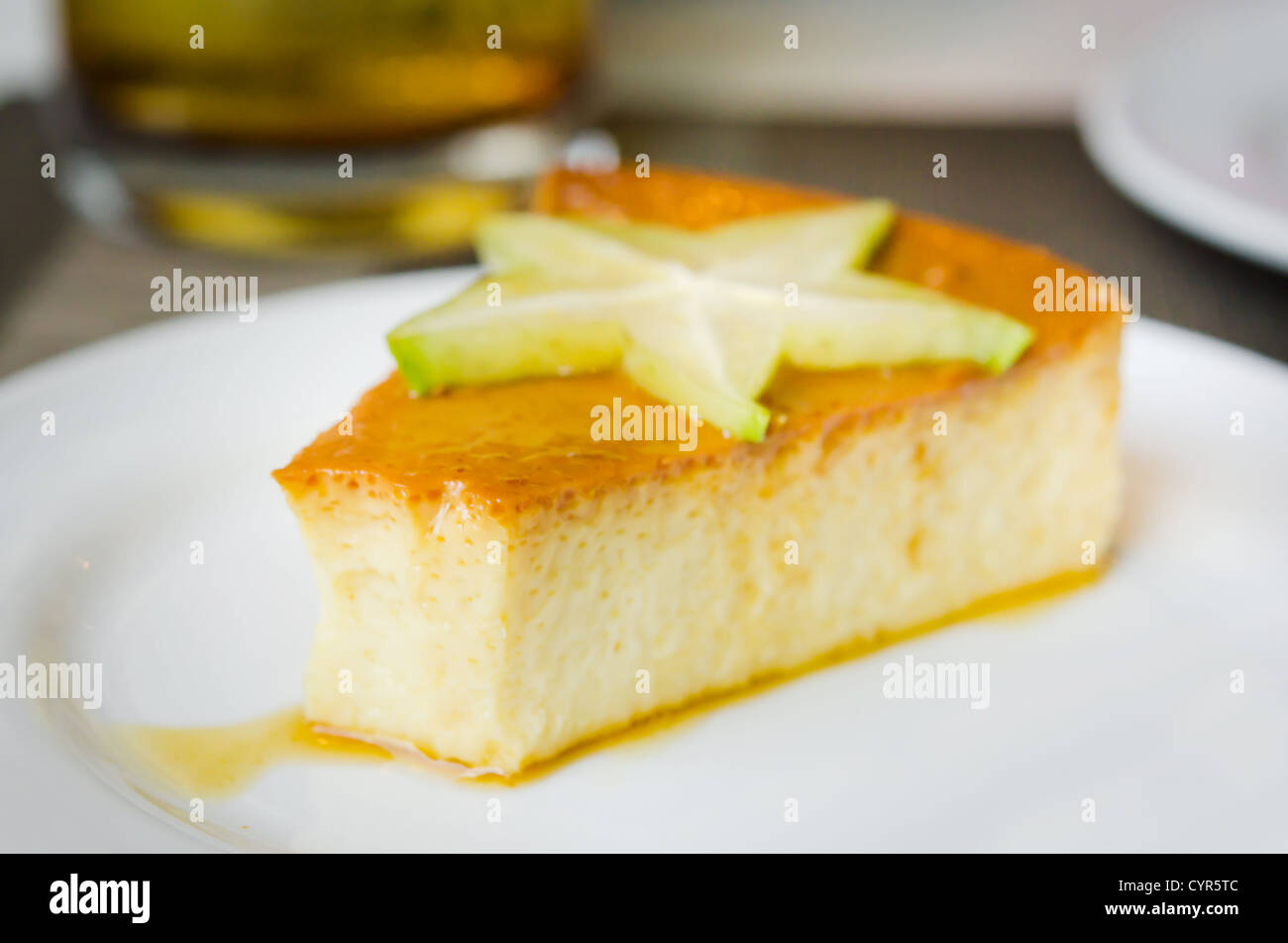 custard cream cake and star fruits , sweet dessert Stock Photo