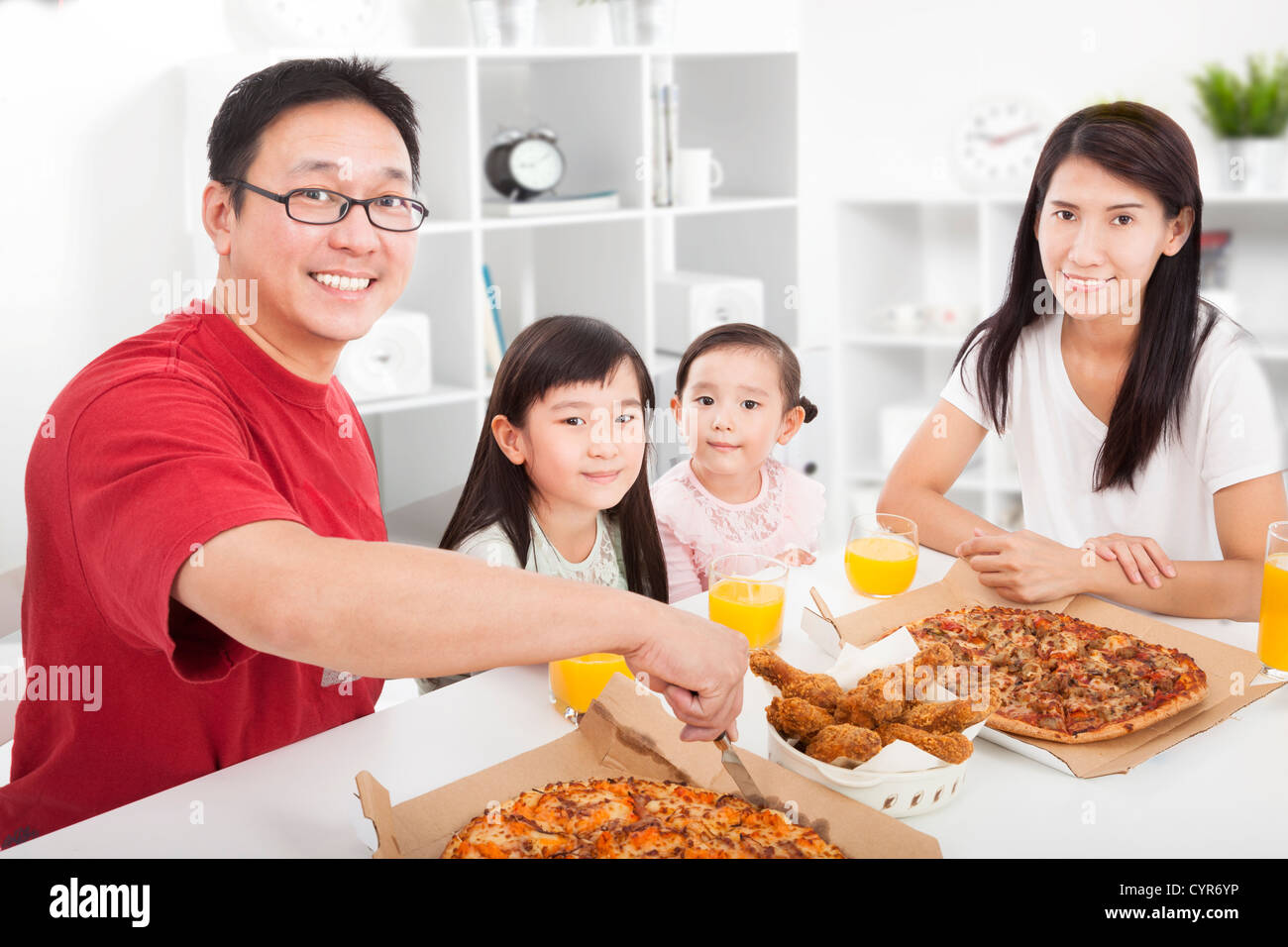 happy asian Family enjoy their dinner in the home Stock Photo
