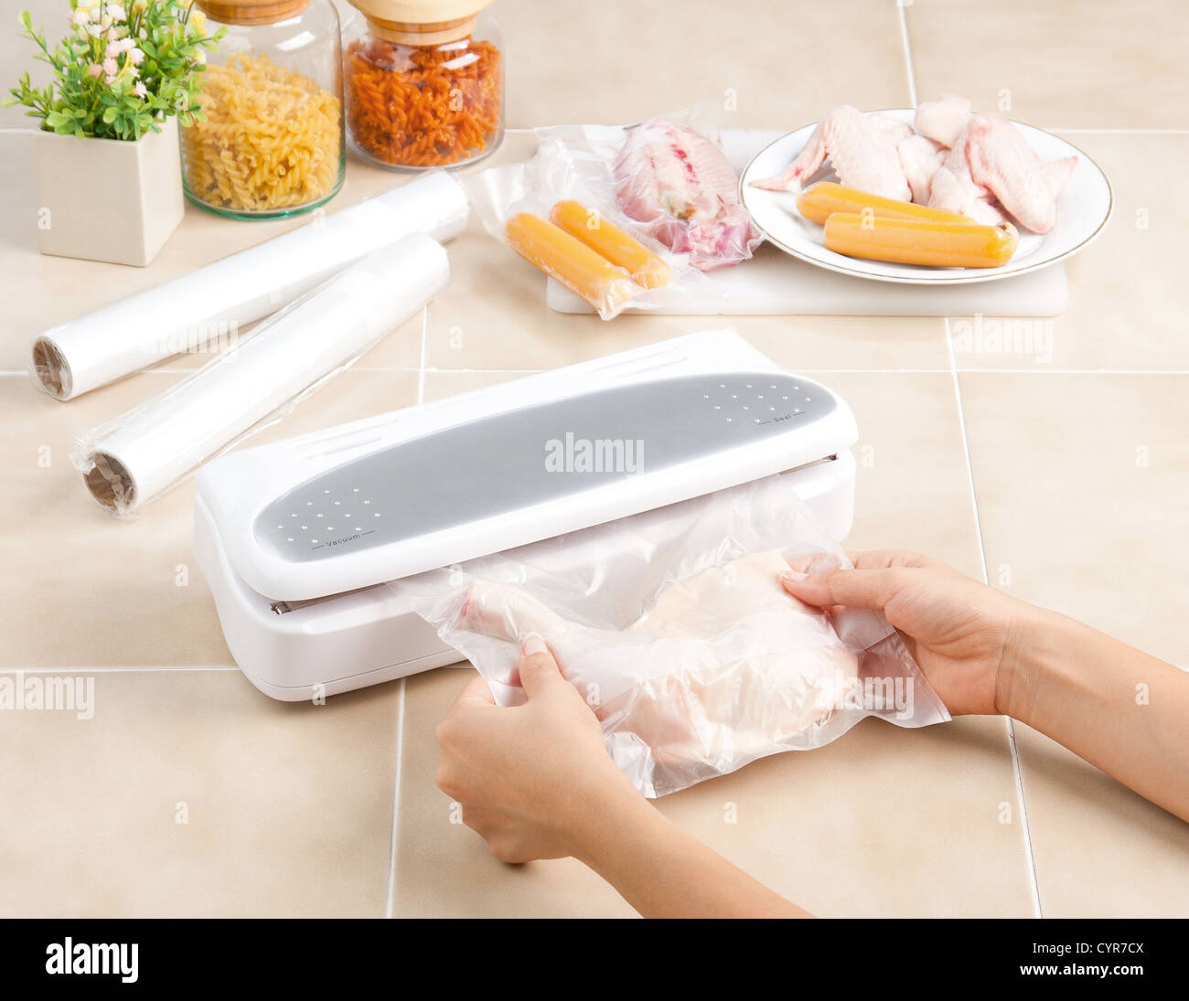 vacuum seal packing machine for keep all food longer life Stock Photo