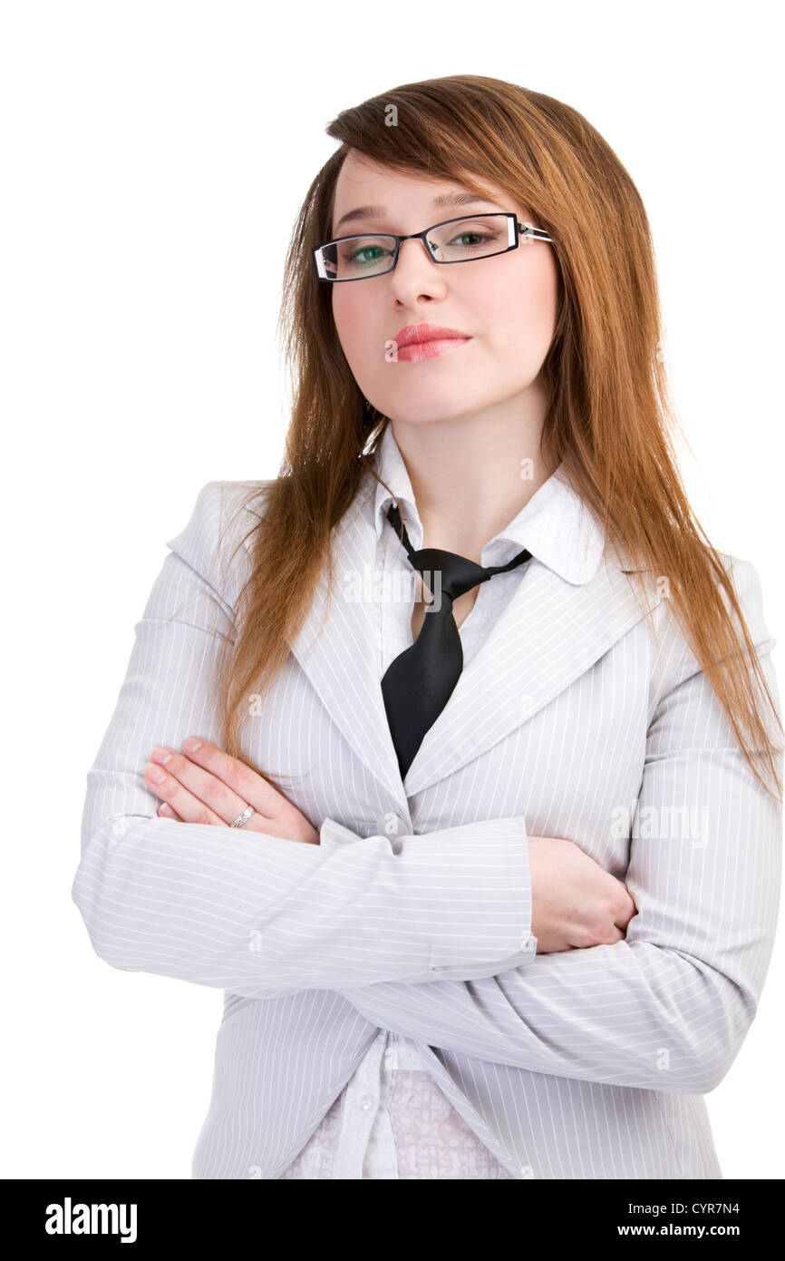 Business woman in a suit on isolated white Stock Photo - Alamy