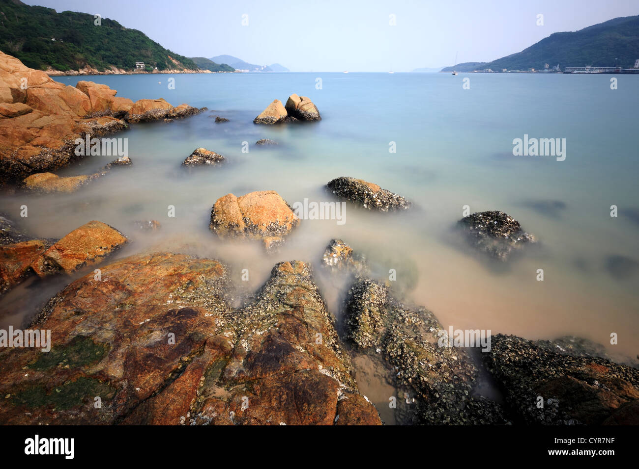 coast with rock, very long exposure Stock Photo