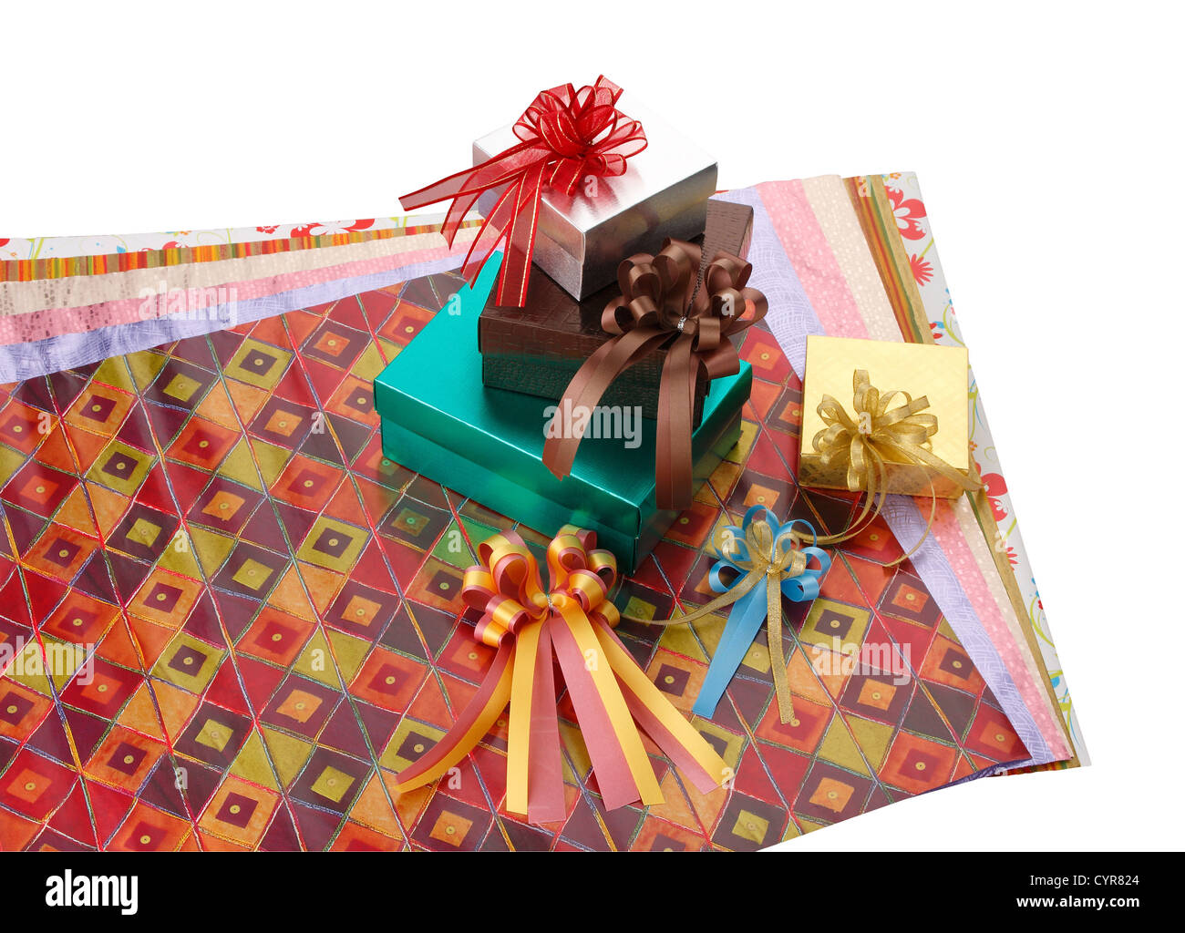 Colorful gift box with wrapping papers Stock Photo Alamy
