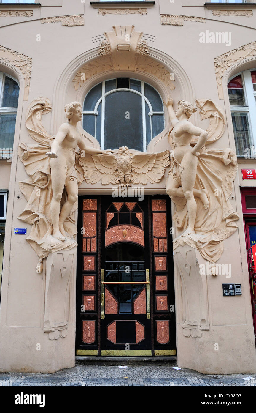 Prague, Czech Republic. Art Nouveau entrance to building at Siroka 9