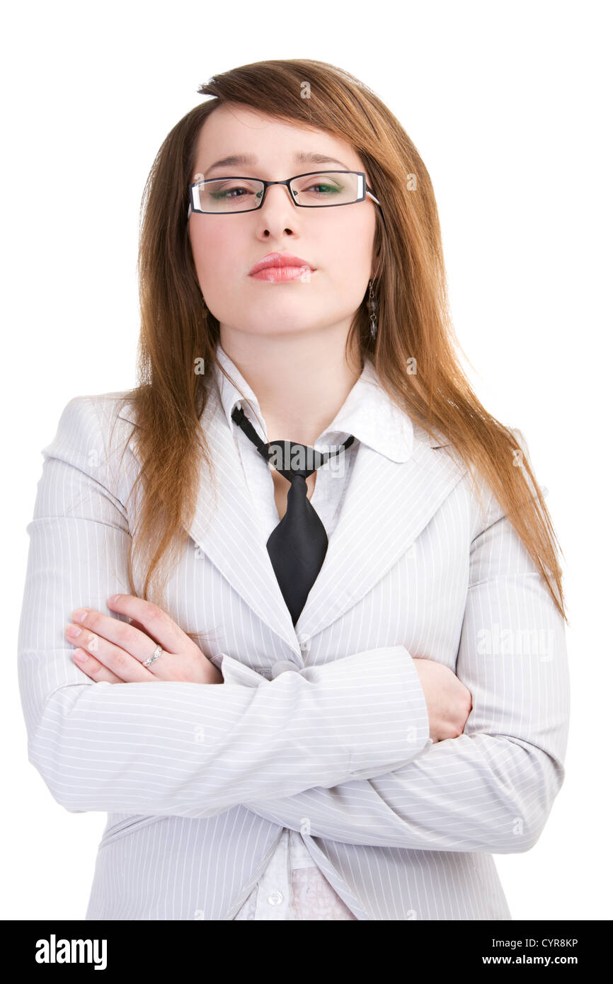 Business woman in a suit on isolated white Stock Photo - Alamy