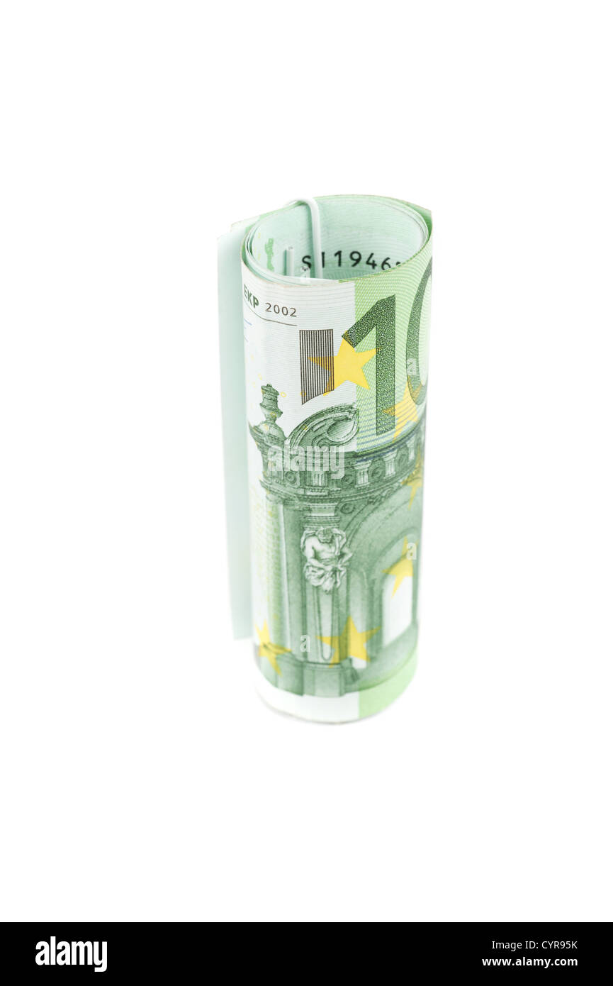 Roll of one hundred euro banknotes on the white background Stock Photo ...