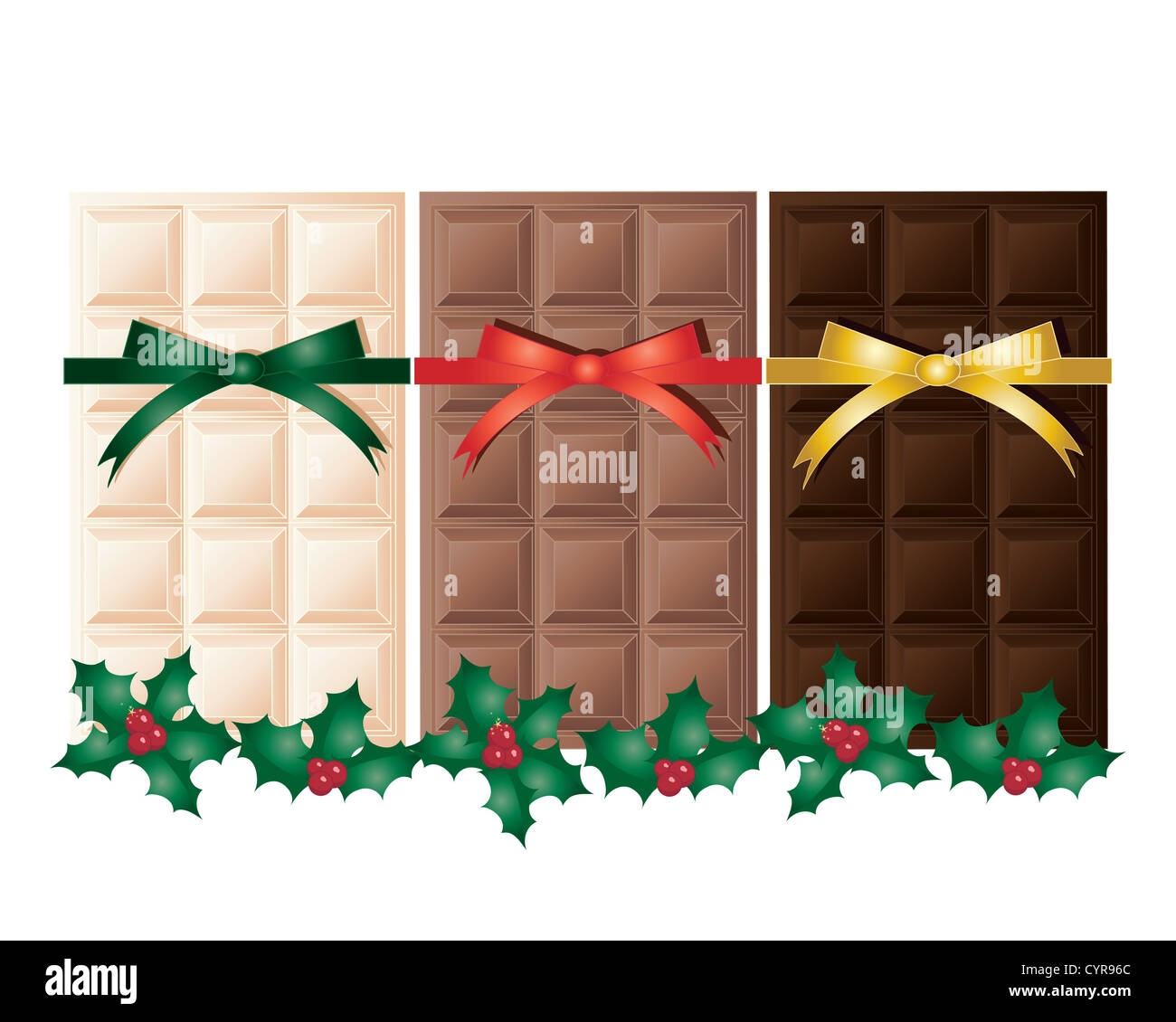 an illustration of white milk and dark chocolate bars with Christmas ...