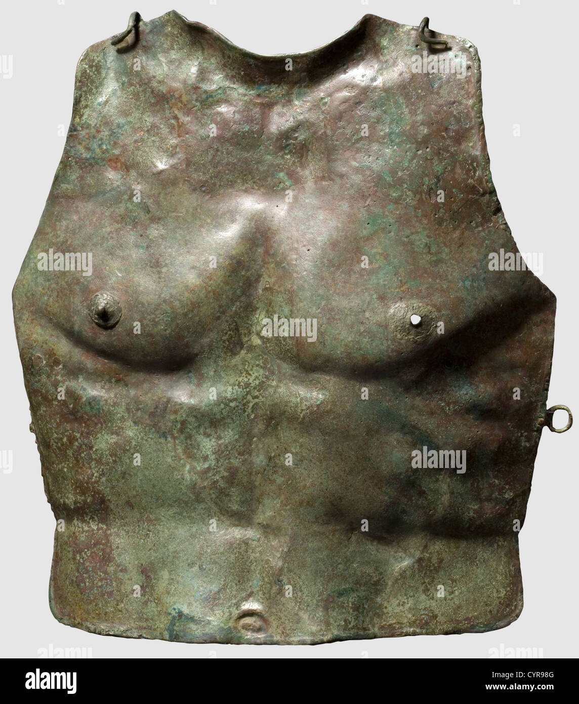 A Greek muscled cuirass, 4th century B.C. Bronze. Cuirass formed with