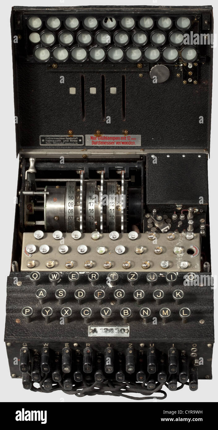 A German Enigma I Cipher Machine Army Issue No A Manufactured In 1941 By The Heimsoeth Und Rinke Cipher Machine Company Berlin Three Numeric Encryption Rotors With Numbers From 1 To 26 All Three Rotors