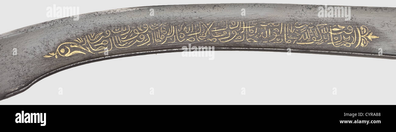 An Ottoman kilij set with coral,mid 19th century Curved blade of wootz ...