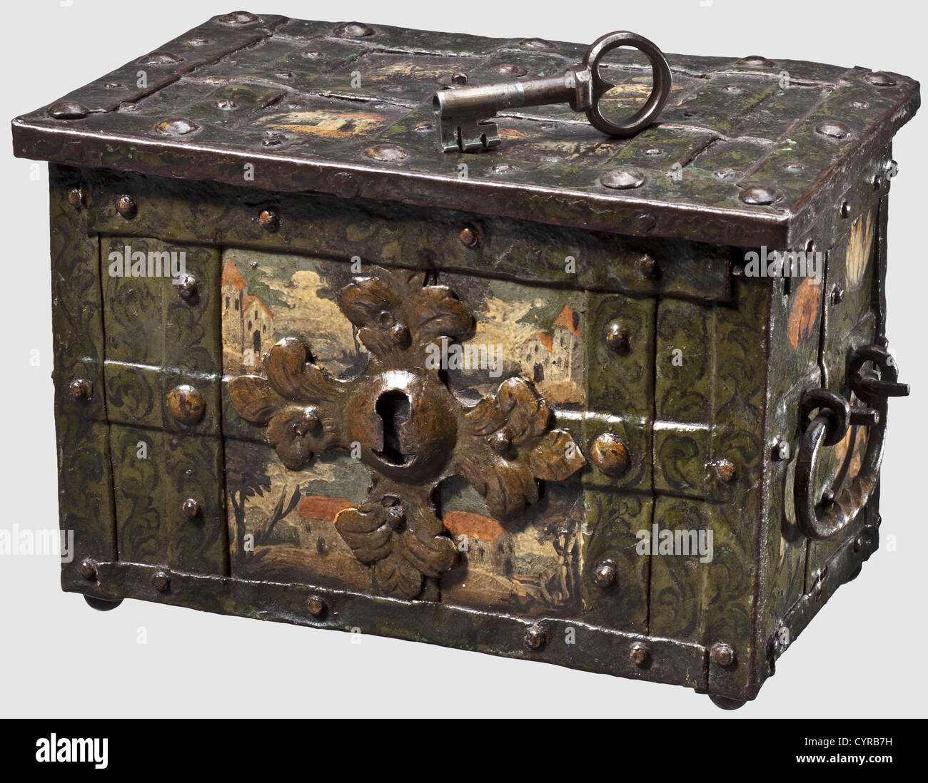 A South German miniature war chest, circa 1700 Small iron casket in