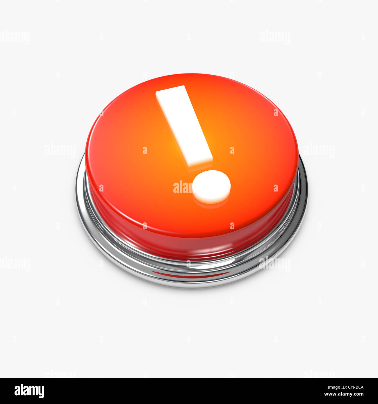 A glowing red Alert Button with an exclamation Mark Stock Photo - Alamy
