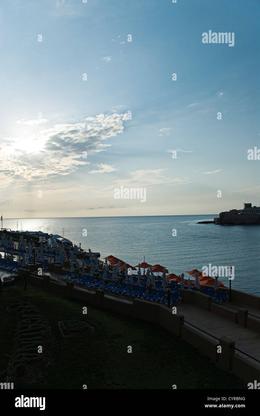 Deck chairs on the resort, Malta Stock Photo Alamy