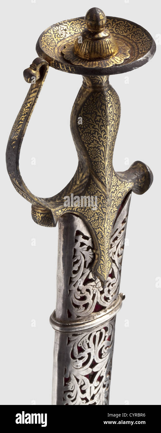 An Indian gold-inlaid tulwar with silver scabbard,19th century Slightly ...