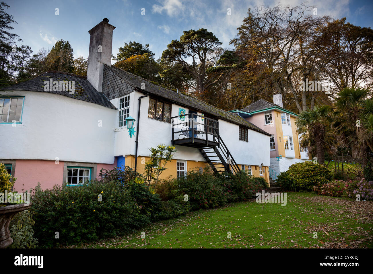 Neptune And Trinity Cottages At Portmeirion Gwynedd Wales Stock