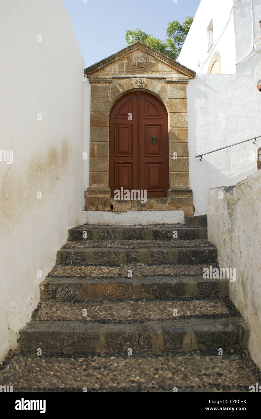 gateway to old house in Lindos, Greece,Rhodes Stock Photo