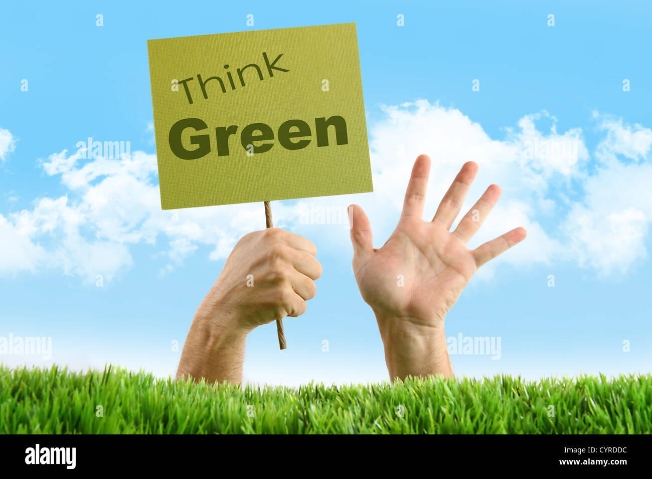 Hands in the grass against blue sky Stock Photo - Alamy